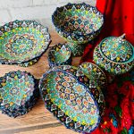 ست کامل پذیرایی میناکاری ۱۶ پارچه شامل پیش‌دستی، پیاله، شکلات‌خوری، میوه‌خوری، آجیل‌خوری و شیرینی‌خوری