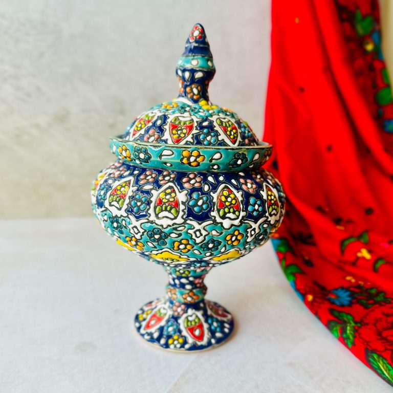 شکلات‌خوری میناکاری تک‌پایه کوچک ۲۵ سانتی